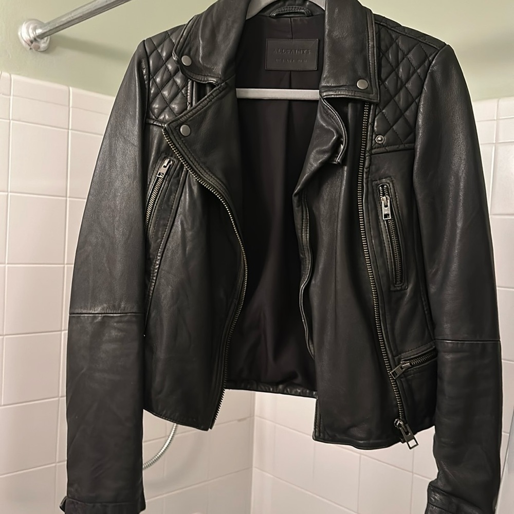 AllSaints cargo leather distress jacket US 4 UK 8